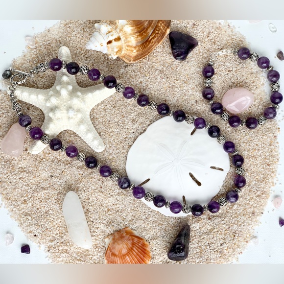 Genuine Amethyst Ornate Beaded Bracelet - Picture 2 of 5